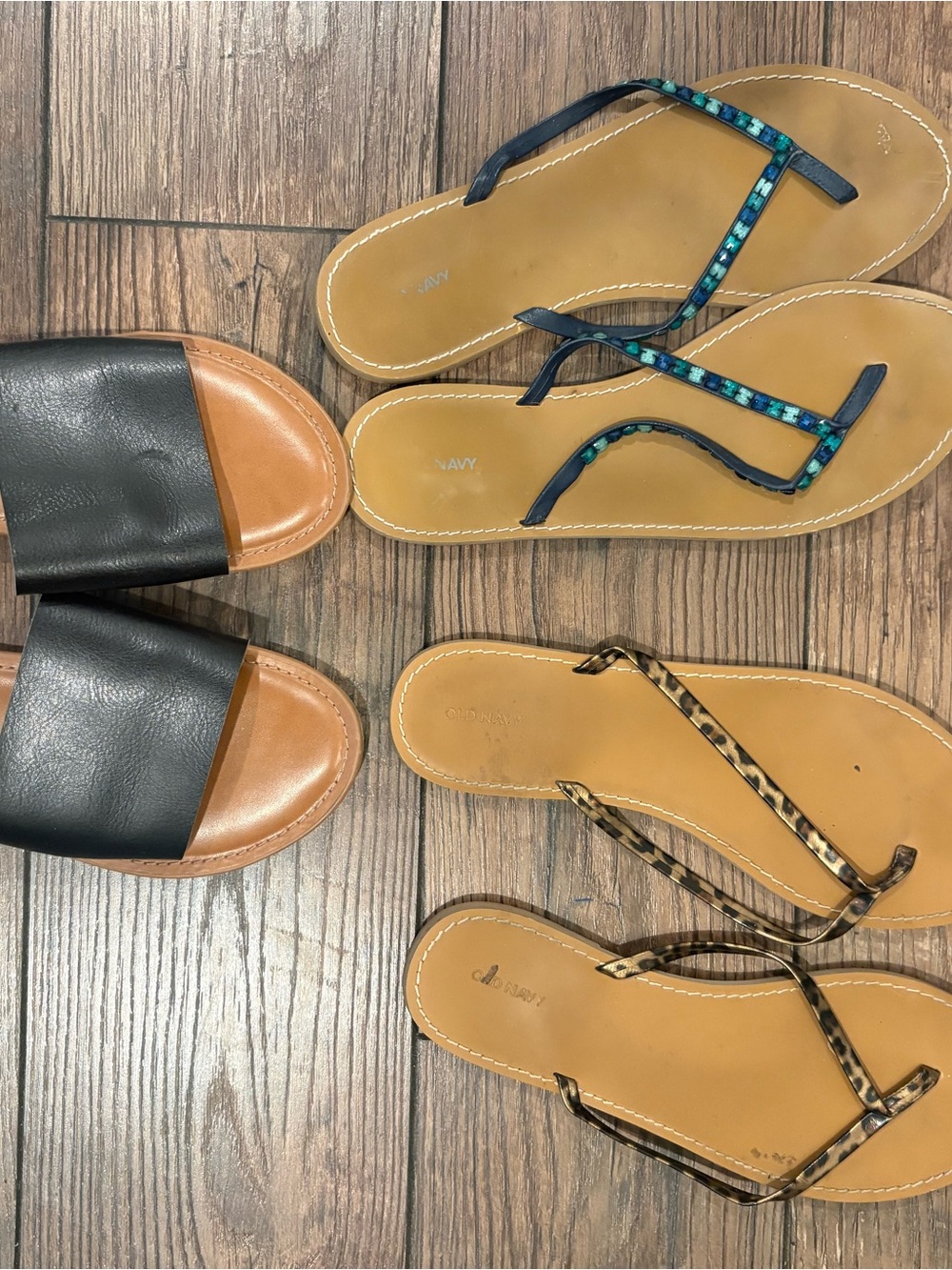 Women's Navy Beaded Thong Sandals - Unbranded